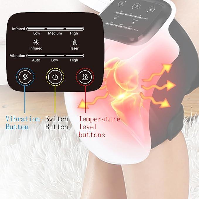 Zayluxora knee massager with vibration, infrared and laser heat settings and control buttons
