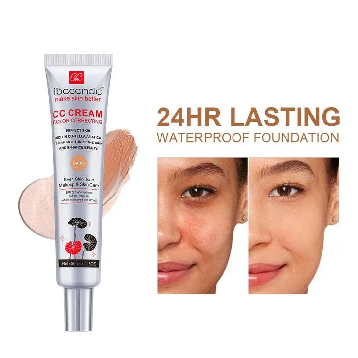 IBCCCND 24HR lasting waterproof CC cream foundation with Centella Asiatica, before and after skin coverage